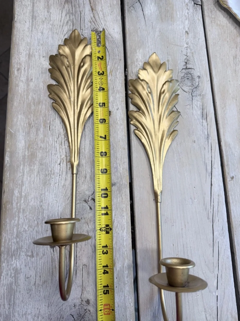 2 Vintage Gold Tone Acanthus Leaf Wall Candle Sconces | Holders. MCM | 70’s